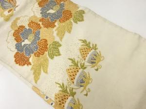 アンティーク　牡丹に蝶模様刺繍名古屋帯（材料）
